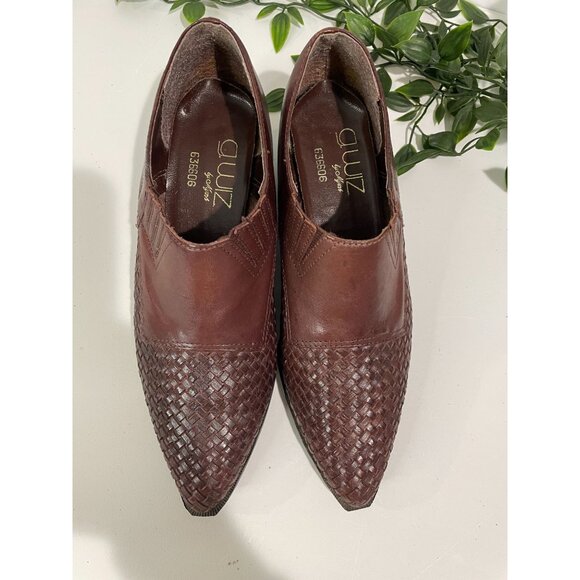Vintage Brown Leather Slip-On Loafers With Woven Detail & Low Heel Size 7M - Picture 15 of 15
